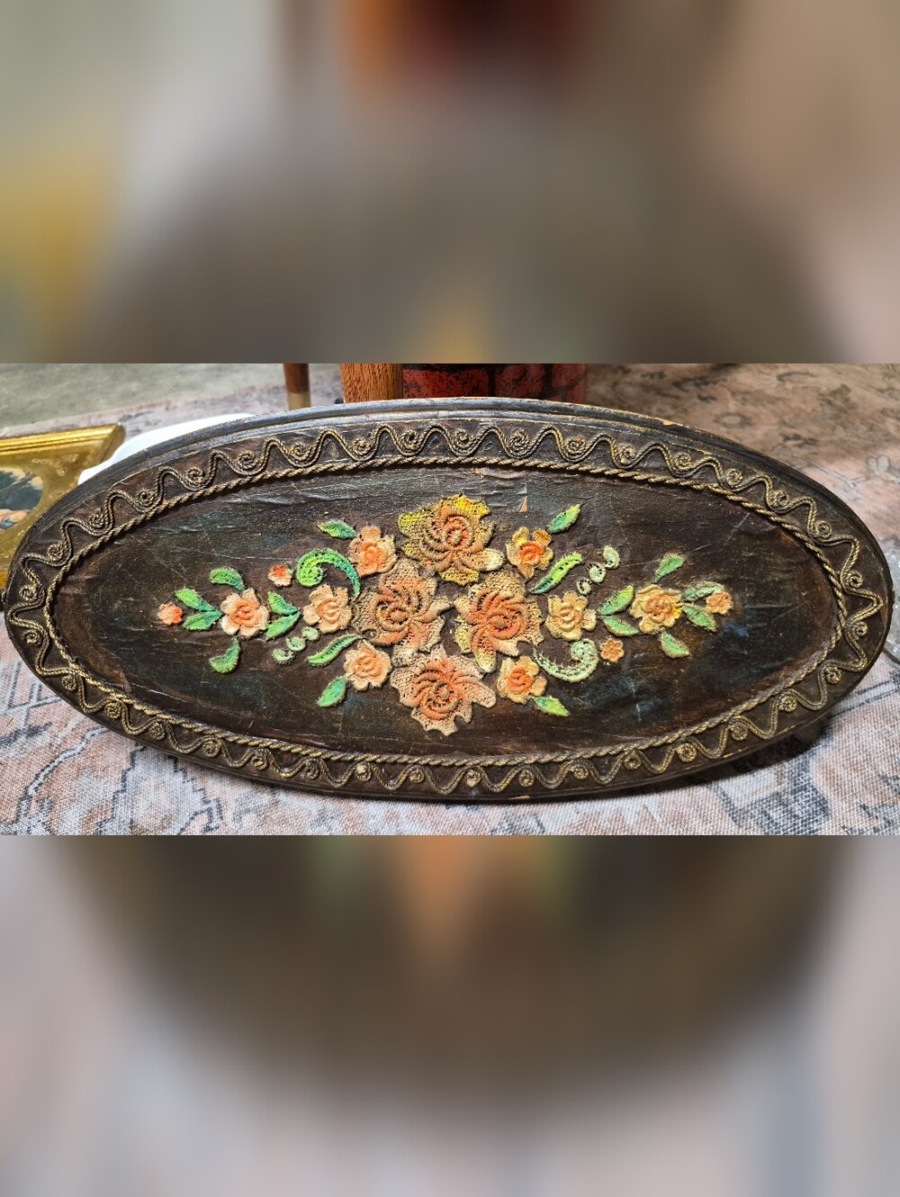 Handcrafted Floral Embossed  Panel in Orange and Green